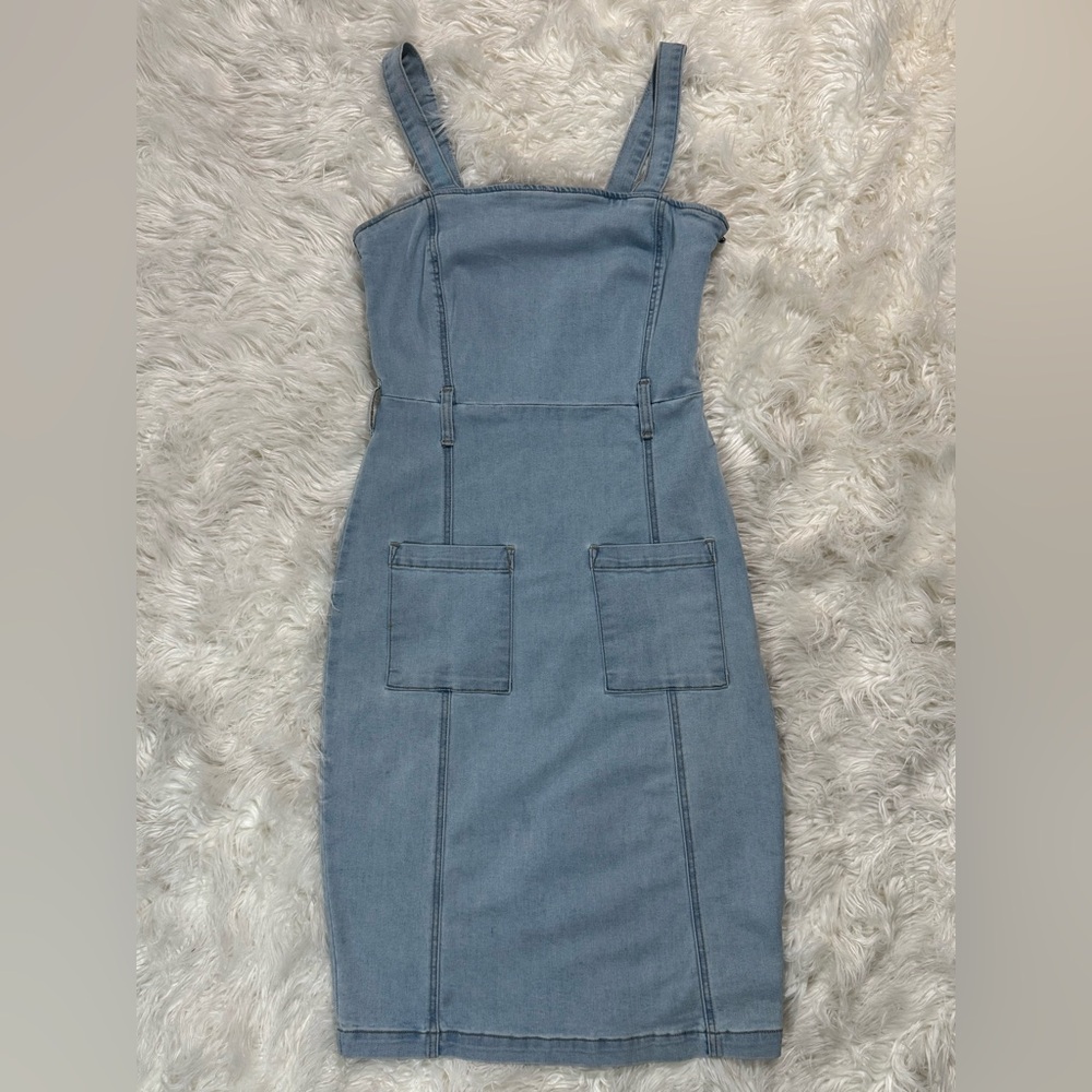 JustFab Blue Denim Overalls with Adjustable Straps